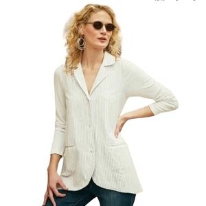 Soft Surroundings pinstripe flax/cotton blazer